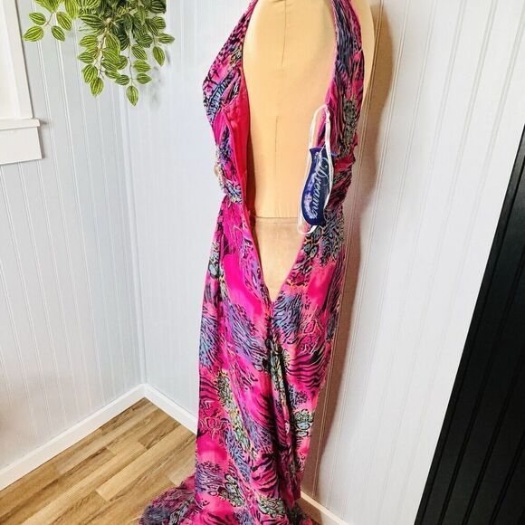 Dreamz by Riva Designs Maxi Gown Sheath Dress One Shoulder Crystal Crazy Animal - Picture 11 of 16